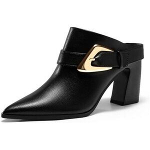 Chunky Heel Pointed Toe Mules Booties Slip On Ankle Boots Dress Shoes Women